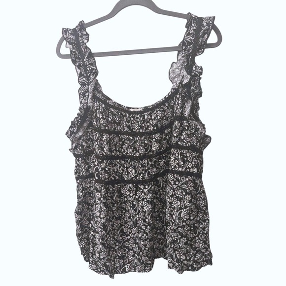 🆕 Maurices Plus Size 0 0X Black White Boho Babydoll Tank Top Shirt Ruffled NWT - Picture 1 of 4